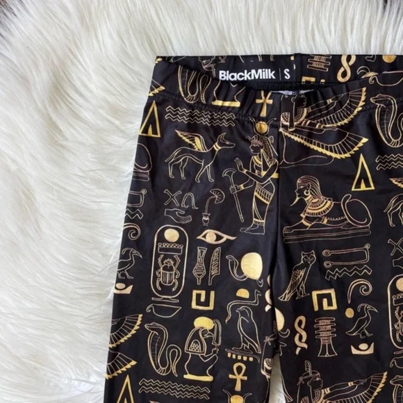 BlackMilk Hieroglyphics Black Gold Leggings Small S - Picture 2 of 4